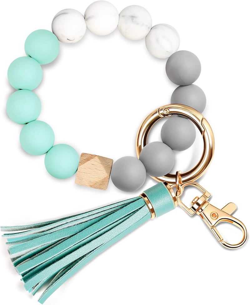 UpUDo Keychain Bracelet Wristlet, Silicone Beaded Key Ring Bracelet with Card Wallet, Elastic Keyring Bangle for Womens - Image 1